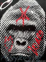 Close-up of central area showing white fingerprint pattern with red star and “love” script