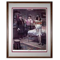 Front view of framed 'Housecall' print showing detailed scene and signature.