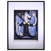 Frontal view of the framed signed Chine Collé print by Yuji Hiratsuka.