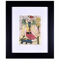 Front view of original signed chine collé print by Yuji Hiratsuka titled "Pear" in black frame, showing artwork detail and matting.