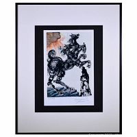 Front view of framed Salvador Dali 'Cerberus' print showing artwork, double matting, signature and numbering
