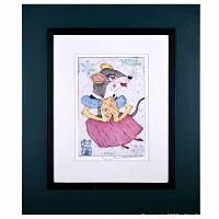 Front view of the framed original Yuji Hiratsuka print depicting the Year of the Rat (Female) with a colorful anthropomorphic rat character and subtle background details.