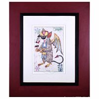 Front view of framed original print titled Year of the Rat (Male) 2020 by Yuji Hiratsuka featuring multicolor print on Toyama Kozo paper with distinct Asian symbolic motifs.