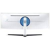 Rear view of monitor in box showing white back panel, blue accent ring and curvature