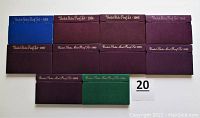 Ten year-specific colored proof set envelopes arranged in two rows showing years 1983, 1984, 1985, 1986, 1987, 1989, 1991, 1992, 1993, 1994.