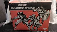 Front side of the box showing Marvel Comic Book Collection text and artwork of Wolverine, Spider-Man, and Captain America.