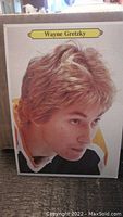 Front view of the large Wayne Gretzky hockey card showing his face in profile and yellow nameplate.