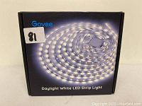 Front view of original box showing coiled LED strip emitting daylight white light and Govee branding.