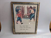 Full image of the framed vintage teacher's reading poster card with the illustration and text visible