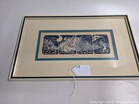 Framed etching titled "Season" by Albert (Al) Kaufman, showing full artwork, matte and frame.