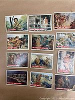 Photo showing all 12 Davy Crockett orange back cards arranged on surface