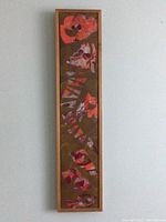 Full view of the framed vertical abstract art panel by Hazel Harvey, showing composition and frame.