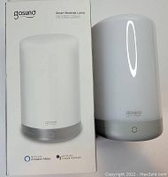 Photo of Gosund Smart Bedside Lamp next to its box with product image and Amazon Alexa/Google Assistant compatibility logos.