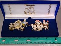 Full view of hinged pin set in original box with ruler for scale