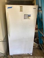 Front view of entire freezer in garage setting