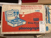 Original cardboard box with red, white, and blue Mickey Mouse and Sears branding graphics