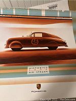 Calendar page showing vintage Porsche race car with number 46 from Historics 2000 Air Stream theme.