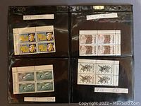 First photo showing 4 blocks of Canadian stamps with denominations 5 and 3 cents, featuring portraits and floral themes.