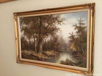 Full frontal view of the oil painting in its gilded frame