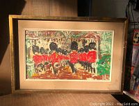 Framed original oil painting showing Grenadier Guards in red coats and tall black hats in formation. View is from behind the soldiers, capturing vibrant brush strokes.