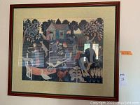 Framed Anna Pugh farming scene art print with linen matte, size 41 by 35 inches
