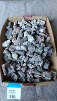 Full box of numerous pink and green agate limb casts in varying sizes and shapes