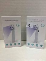 Two boxed handheld disinfection sticks shown from front with feature icons including portable, no chemical, effective, and safe.