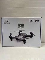 Box of Deerc D20 HD Camera drone showing branding, model, and age recommendation of 14+ years.