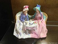 Front view of the figurine showing two ladies seated at tea table