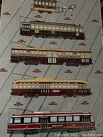 Full view of the vintage TTC streetcar evolution print showing five streetcar models from horse-drawn to modern styles.