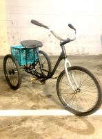 Three-quarter front view showing frame, handlebars, seat and front wheel