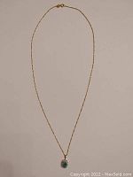 Full-length view of gold chain with pendant laid out flat