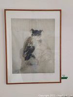 Framed owl print with visible signature and numbering, shown from direct front.