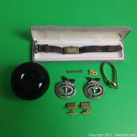 Overview of all items on green background