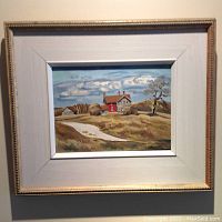 Full view of framed painting hung on wall