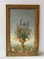 Frontal view of the entire oil painting showing the Roman urn with flowers and ornate gold frame.