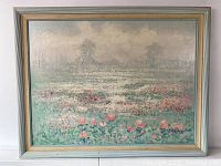Full view of the framed oil painting showing composition and frame details