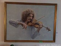 Front view of the framed acrylic painting titled 'The Violinist' showing a man playing violin, measuring approximately 39x51 inches.