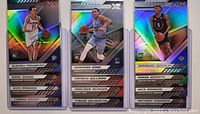 Photo of 3 Panini Chronicles Xr 2020-2021 rookie basketball cards showing players Aleksei Pokuševski, Desmond Bane, Emmanuel Quickly.