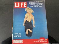Front cover of the Life magazine showing Marilyn Monroe in black dress with text and date November 9, 1959.