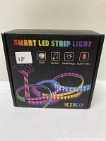Box of KIKO Smart LED Strip Light showing product features and colors.
