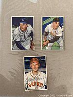 Front side of three 1952 Bowman Baseball cards showing player portraits of Bob Hooper, Cliff Chambers, and Marty Marion with signatures printed on the front.
