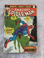 Front cover of The Amazing Spider-Man #128 comic book showing Spider-Man and the Vulture.