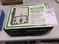 Box shows Micranta branding, product name, key features and specifications for 22-206 FET Multitester.