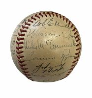 Oblique view showing autographs including Bob Elliott, Warren Spahn and Johnny McCormick