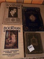 Group shot of all four publications including two issues of The Bookman, one issue of The Illustrated London News, and one Peter and Wendy book
