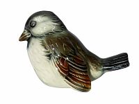 Porcelain sparrow figurine showing right side view with natural color paint and glossy finish.