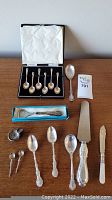 Overview of all flatware pieces arranged on a wooden surface
