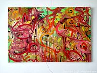 Front view of abstract painting showing full composition on white wall