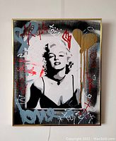 Frontal view of the framed painting showing full artwork and hanging cord.
